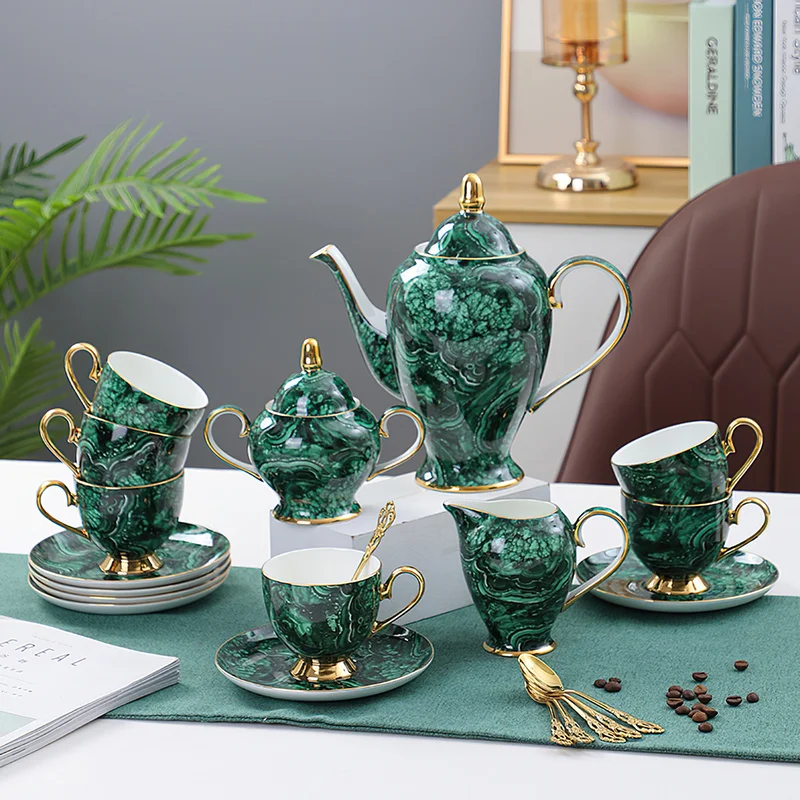 Coffee Tea Creamer - Bone China Bule Drinkware, Green Gold