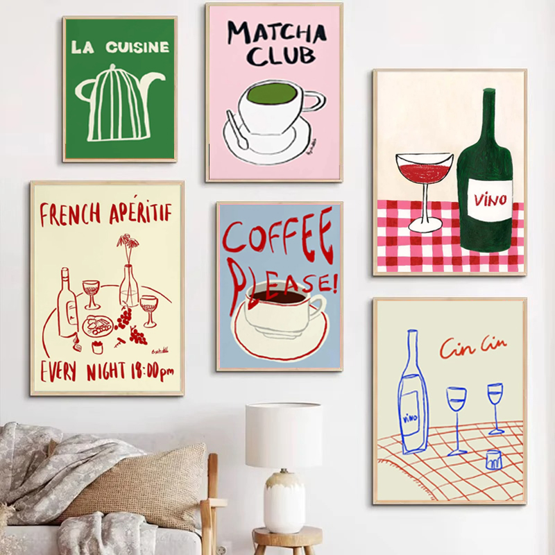 Coffee Tea Drawing - Desenhos coloridos arte abstrata comida cartazes