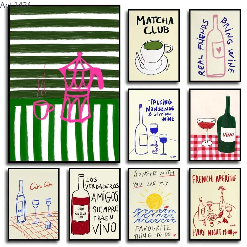 Coffee Tea Drawing - Pôsteres de Arte Abstrata Moderna e