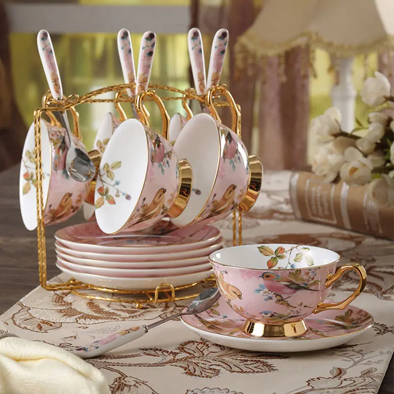 Coffee Tea Creamer - Rosa Pássaro Porcelana Conjunto De Copo