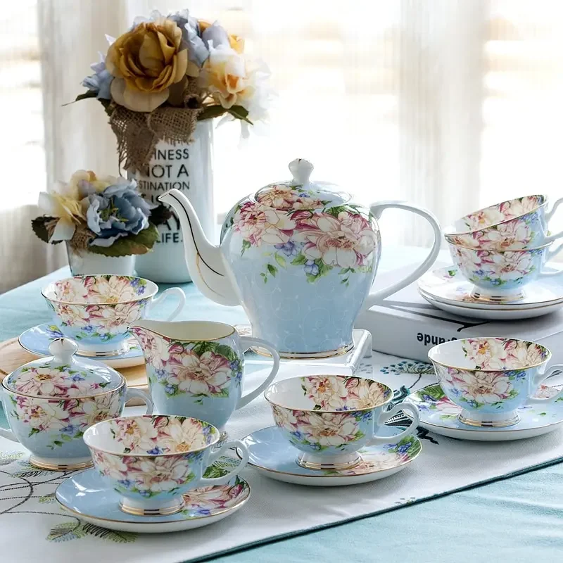 Rosa azul flor osso china conj - Coffee Tea Creamer avaliação e preço