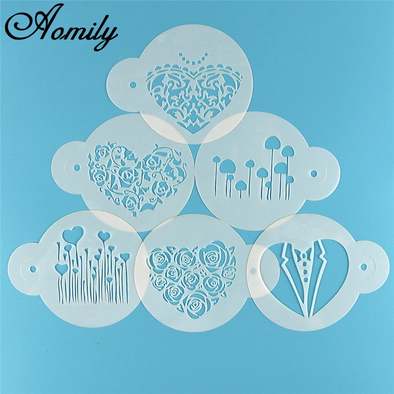 Aomily 6 pçs/set dia dos namor - Coffee Stencil Art avaliação e preço